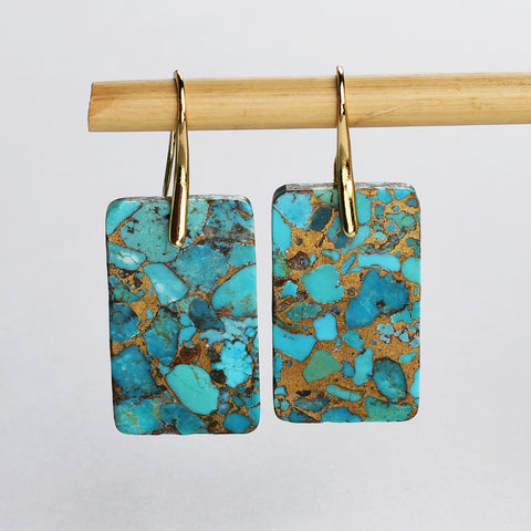 Gold Plated Rectangle Natural Copper Turquoise Dangle Earrings G2078-4