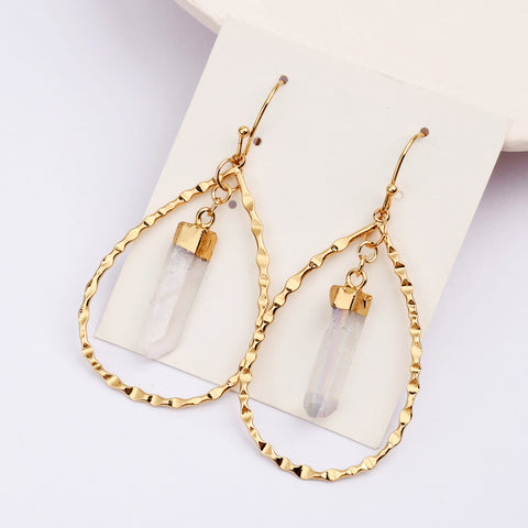 Angel Aura Quartz Crystal Point Earrings Gold Plated Big Teardrop Earrings HD0367