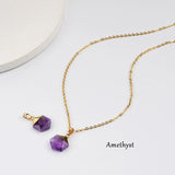 18"  Gold Plated Hexagon Rainbow Gemstone Faceted Pendant Necklace G2072-N