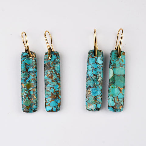 Gold Plated Rectangle Bar Copper Turquoise Dangle Earrings G2078-2