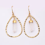 Angel Aura Quartz Crystal Point Earrings Gold Plated Big Teardrop Earrings HD0367