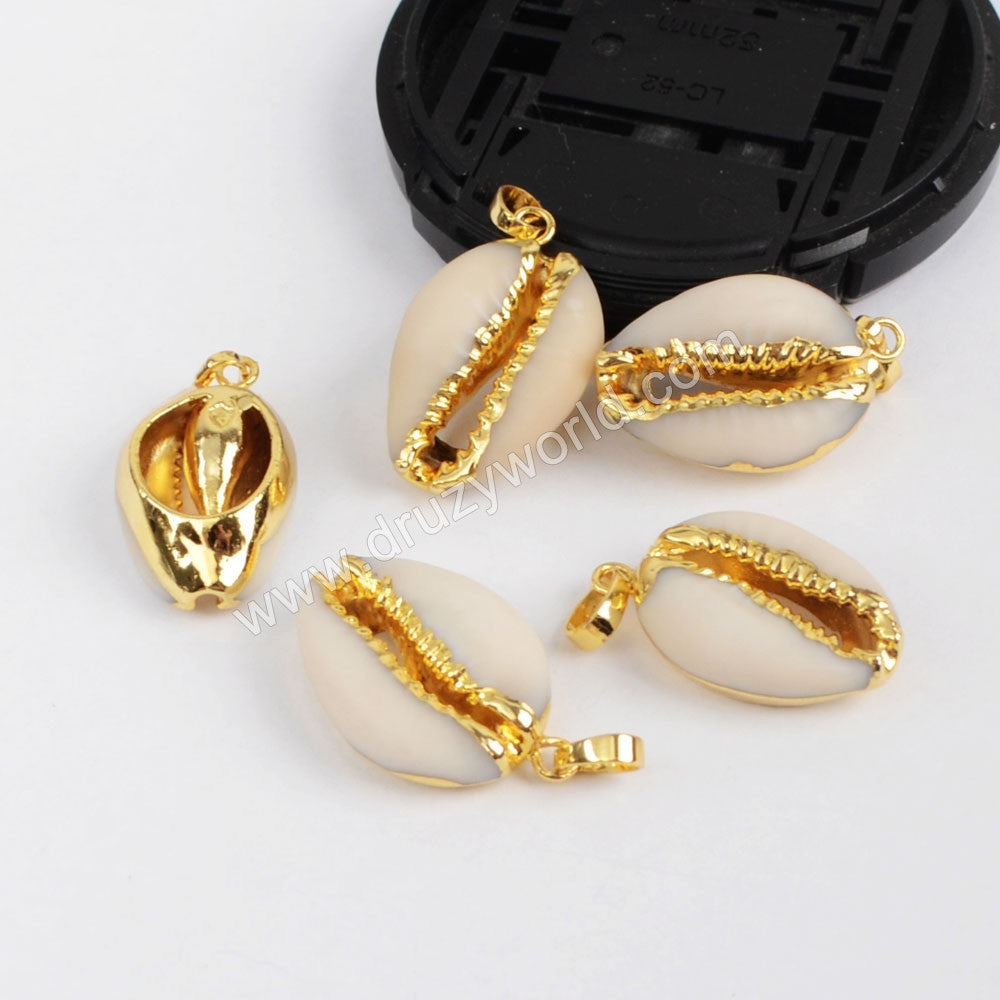 Gold Plated Natural Cowrie Shell Pendant Bead G1295