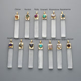 Gold Plated Natural Selenite Bar Pendant/Necklace, Pave Raw Gemstone Chips, Healing Crystal Boho Jewelry G2090