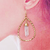 Angel Aura Quartz Crystal Point Earrings Gold Plated Big Teardrop Earrings HD0367