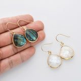 Gold Plated Natural Labradorite Faceted Dangle Earrings, Moonstone Teardrop Earrings G2096