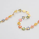 16 Feet Gold Plated Brass Rainbow Oil Dripping Flower Chain, Enamel Paint Chain, For Necklace Bracelet Jewelry Making, Wholesale Supply PJ496