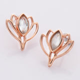 Rose Gold Marquise Moonstone Crystal Lotus Flower Stud Earrings S925 Sterling Silver Studs, Healing Jewelry Earrings SS219RR