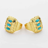 Rectangle Gold Plated Brass Bezel Natural Turquoise Ring, Real Turquoise, Gemstone Boho Jewelry ZG0457