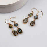 Double Teardrop Gold Plated Natrual Labradorite Faceted Dangle Earrings Briolette Crystal Gemstone Earrings G2087