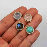 5 pcs Square Gold Plated Claw Gemstone Faceted CZ Micro Pave Connector briolette crystal stone charms WX2092