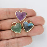 Gold Plated Heart Multi Natural Gemstone Pendants, Faceted Crystal Quartz Pendant WX2179