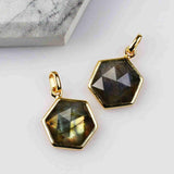 Hexagon Gold Bezel Briolette Gemstone Pendant Natural Labradorite Moonstone Copper Turquoise Healing Crystal Pendants Necklace ZG0473