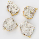 Gold Plated Angel Aura Quartz Titanium AB White Cluster Point Charm, Big Raw Crystal Pendant G2093