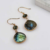 Gold Plated Teardrop Labradorite Earrings, Gemstone Dangle Earrings, Fashion Jewelry G2088