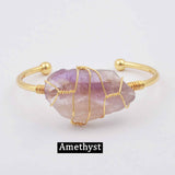 Natural Gemstone Rose Quartz Amethyst Wire Wrap Gold Bangle Cuff WX1795