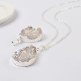 Gold Plated Drop Natural Agate Titanium AB White Druzy Pendant G2011