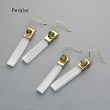 Gold Plated Rectangle Natural Selenite Crystal Earrings, Pave Raw Gemstone Chips, Healing Jewelry, Boho Earrings G2091