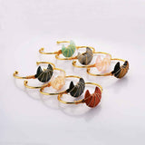 Gold Plated Brass Rainbow Gemstone Crescent Moon Wire Wrap Bangle Bracelet Handmade Boho Jewelry WX2074