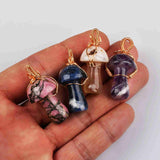 Small Mushroom Crystal Gemstone Pendant Wire Wrap Healing Crystal Stone Jewelry WX2121