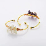 Gold Plated Brass Wire Wrap Raw Natural Amethyst Bracelet Raw White Quartz Bangle Bracelet Crystal Gmstone Bracelet Jewelry WX2077