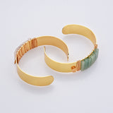 Gold Plated Brass Wire Wrap Gemstone Bangle Bracelet, Crystal Stone Cuff WX2197