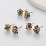 Gold Plated Claw Herkimer Quartz Stud Earrings, Healing Gemstone Post Earrings, Raw Crystal Jewelry ZG0502