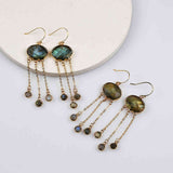 Gold Plated Oval Labradorite Faceted Tassels Dangle Earrings G2085
