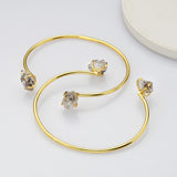 Gold Plated Claw Raw Herkimer Crystal Bracelet, Faceted Healing Gemstone Quartz Bangle Cuff Jewelry ZG0498