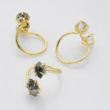 Adjustable Gold Plated Claw Raw Herkimer Quartz Ring, Healing Crystal Stone Ring Jewelry ZG0500