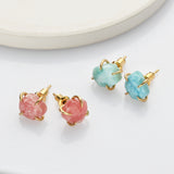 Gold Natural Rhodochrosite Claw Stud Earrings, Larimar Studs, Healing Gemstone Earrings ZG0497
