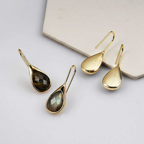 Gold Plated Teardrop Labradorite Faceted Earrings Healing Crystal Stone Earrings ZG0467