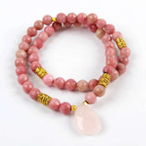 G1840 Teardrop Natural Rose Quartz With 6mm Rhodonite Jasper Faceted Beads Layer Bracelet