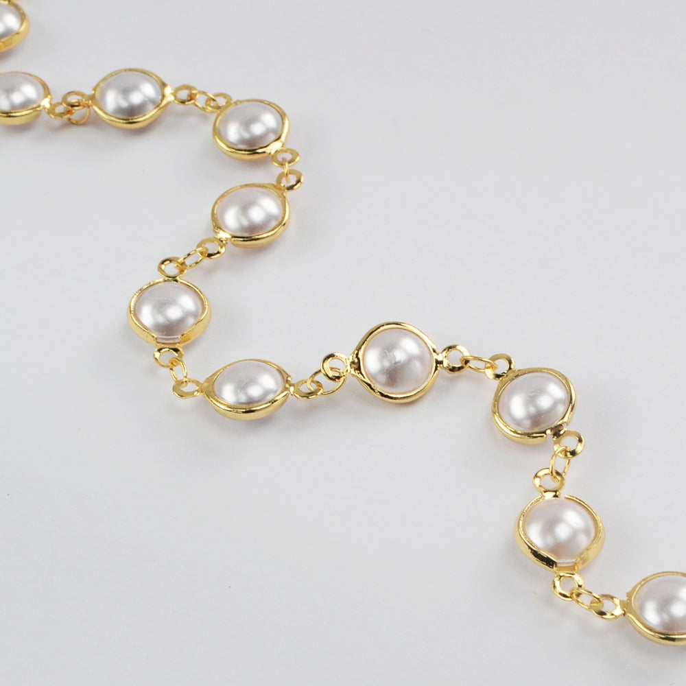 16 Feet Gold Plated Brass Round Pearl Chain, Pearl Bead Chain, For Necklace Bracelet Jewelry Making, Wholesale Supply PJ492