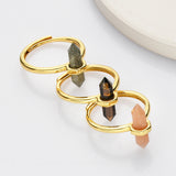 Hexagon Point Natural Stones Gold Bezel Ring, Adjustable, Gemstone Jewelry Ring WX2206