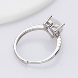 925 Sterling Silver Natural Moonstone Heart Ring Zircon Pave Ring, Adjustable Healing Crystal Jewelry Ring SS232