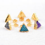 Colorful Natural Agate Dyed Druzy Stud Earrings, Gemstone Earrings, Drusy Crystsal Post Earring, Gold Plated G0432