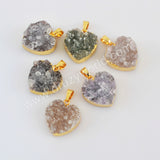 Gold Plated Heart Natural Colors Agate Druzy Pendant G2019