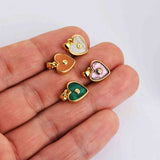 Heart Shape Gold Plated Bezel Rainbow Natural Gemstone CZ Micro Pave Pendant WX2129