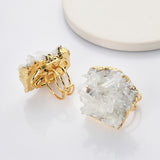 Gold Plated Angel Aura Quartz Titanium AB White Cluster Crystal Point Ring, Boho Jewelry G2094