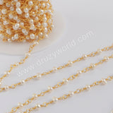1 meter of Natural Pearl Beads Rosary Chains in Gold Plated, DIY Jewelry Necklace JT271