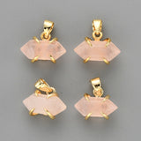 Tiny Hexagon Point Gold Plated Claw Rainbow Gemstone Pendant, Crystal Stone Terminated Point Pendant ZG0480
