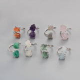 Silver Plated Claw Raw Double Gemstone Adjustable Ring, Healing Crystal Ring Jewelry ZS0447