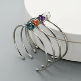 Silver Plated Claw Multi Raw Gemstone Bracelet, Healing Crystal Bangle Bracelet Cuff ZS0451