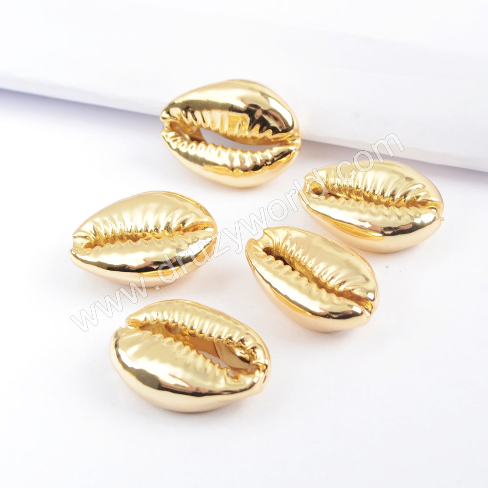 Full Gold Plated Cowrie Shell Bead Undrilled G1691
