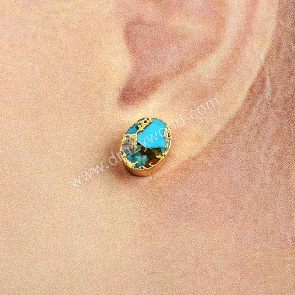 Oval Copper Turquoise Stud Earrings Gold Plated G1546