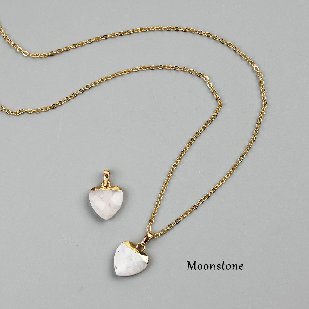 18" Gold Plated Rainbow Gemstone Heart Faceted Pendant Necklace G2073-N