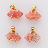 Tiny Hexagon Point Gold Plated Claw Rainbow Gemstone Pendant, Crystal Stone Terminated Point Pendant ZG0480