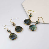 Gold Plated Teardrop Labradorite Earrings, Gemstone Dangle Earrings, Fashion Jewelry G2088