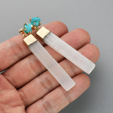 Gold Plated Claw Raw Gemstone Chips & Selenite Bar Stud Earrings, Healing Crystal Stone Jewelry, Boho Earrings ZG0491