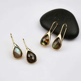 Gold Plated Teardrop Labradorite Faceted Earrings Healing Crystal Stone Earrings ZG0467